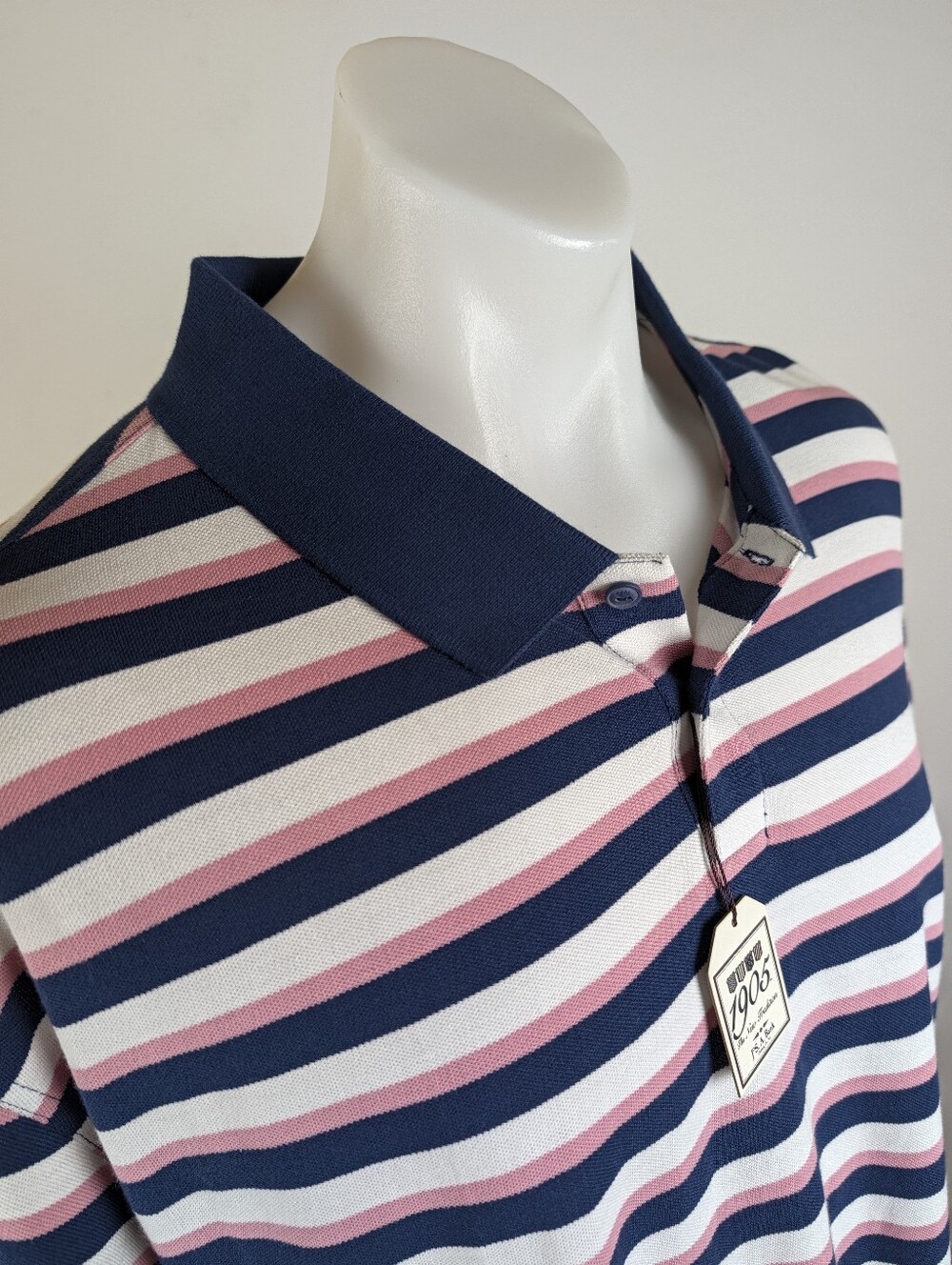 NWT Jos. A. Bank Striped Polo in Navy, Pink & White